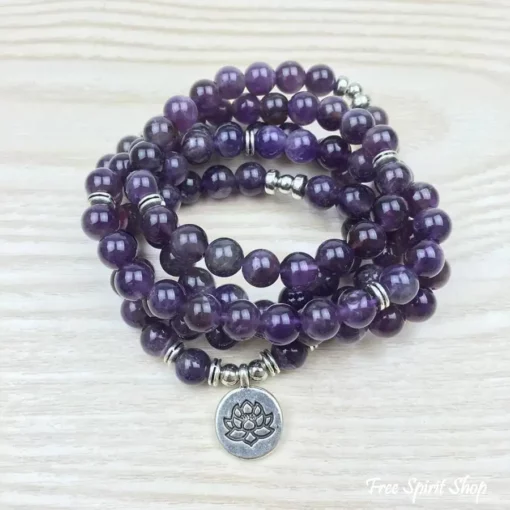 Ametyst mala armbånd med Lotus vedhæng