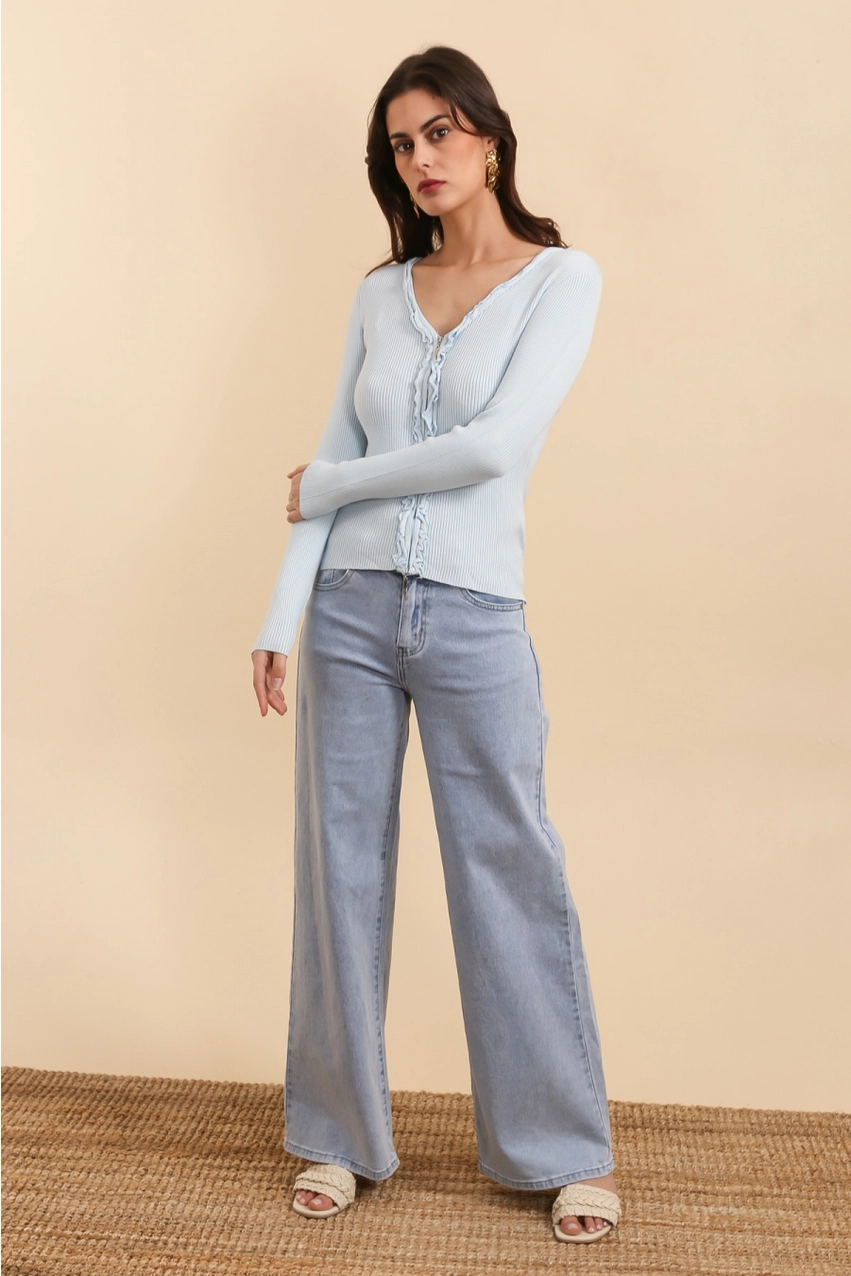Himmelblå cardigan med lynlås - one size - Billede 2