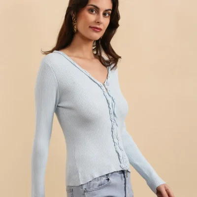 Himmelblå cardigan med lynlås - one size