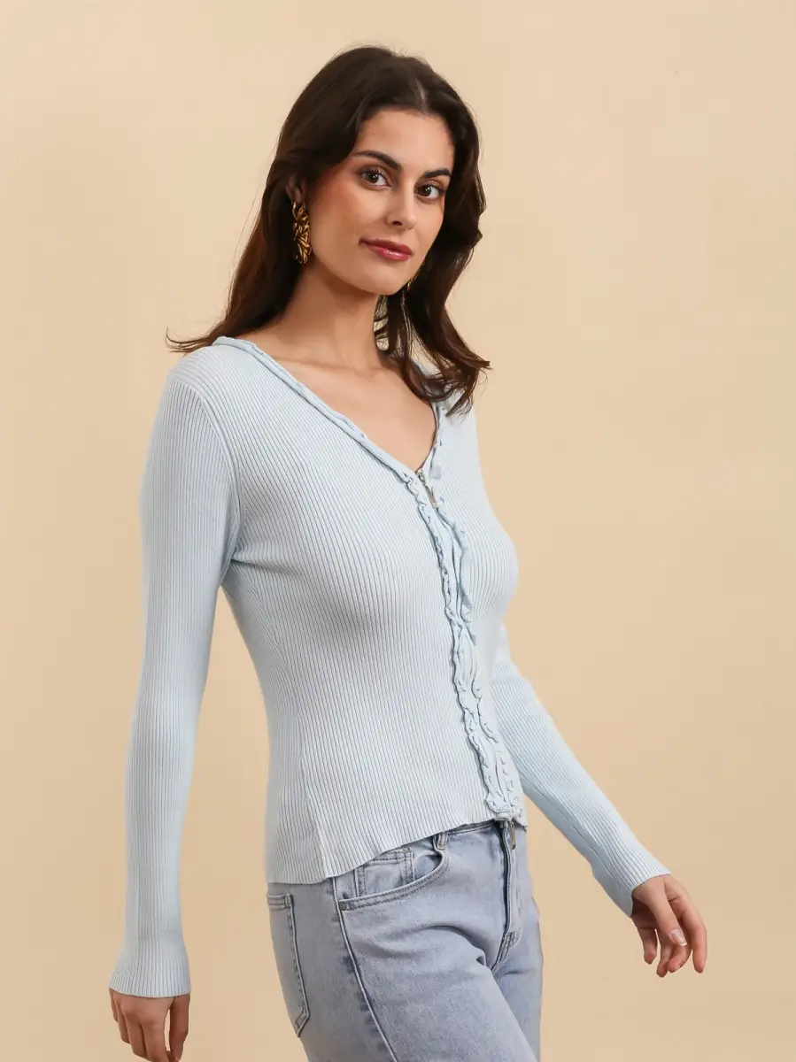 Himmelblå cardigan med lynlås - one size
