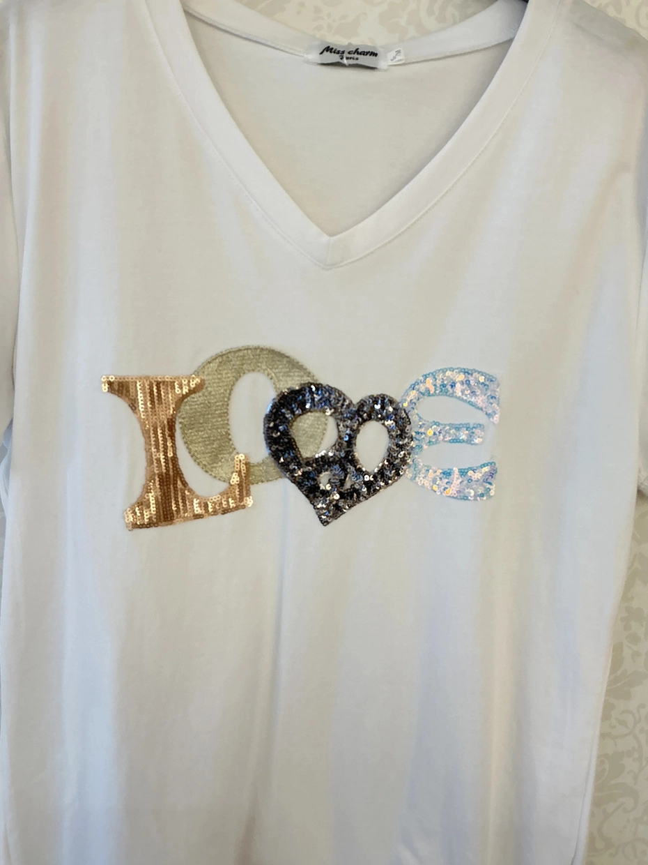 LOVE T-shirt - Elfenben, str. L/XL - Billede 3