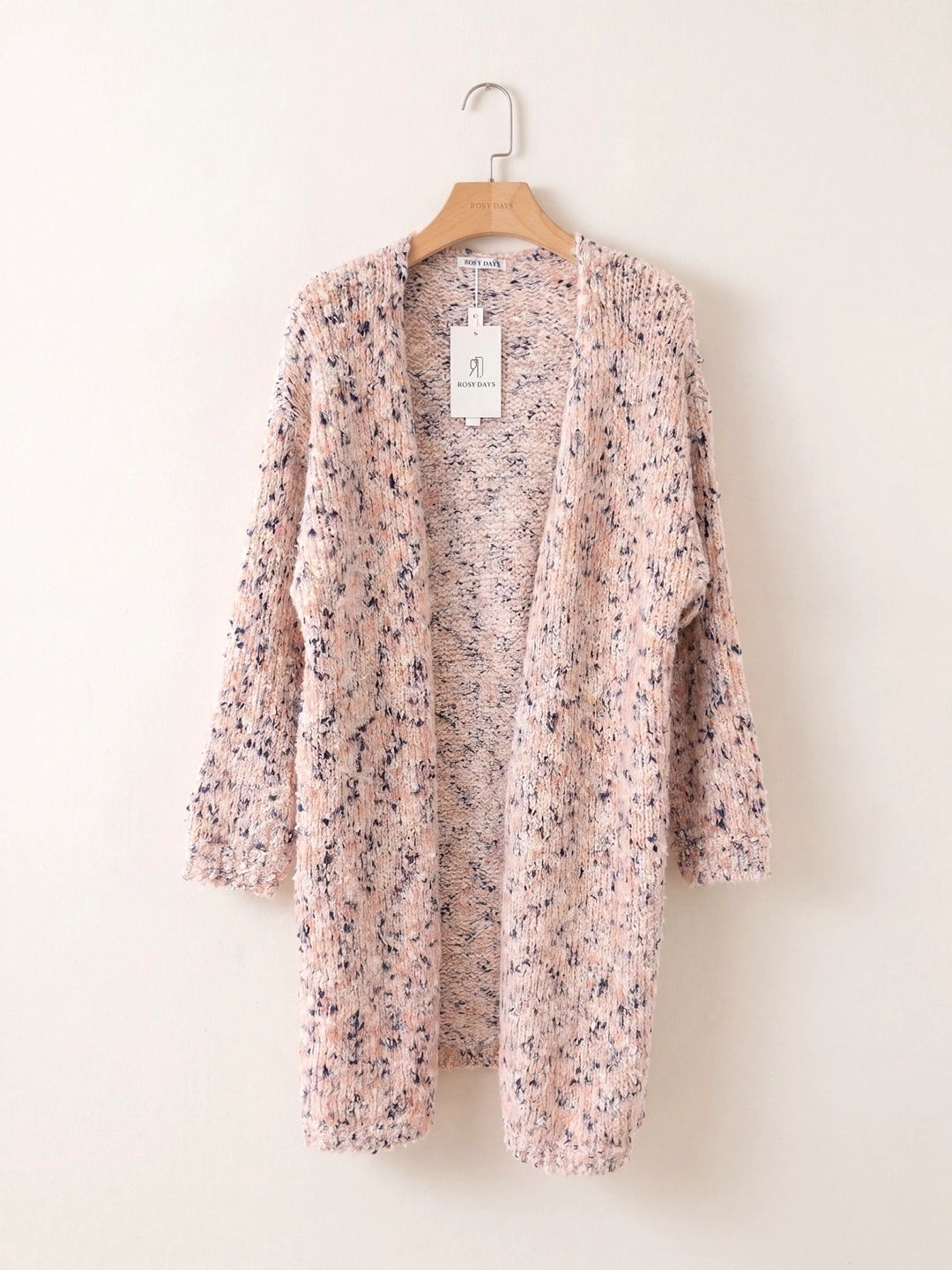 Lang strikcardigan i Pudder/Creme - one size - Billede 2