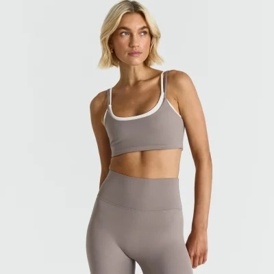Tofarvet Yoga Top med dobbeltlag, clay/white - str. S