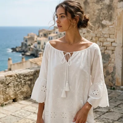 Broderie Anglaise bluse - Elfenben, str. S