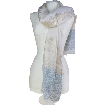 Andalousia uld/silke tørklæde - hvid og guld