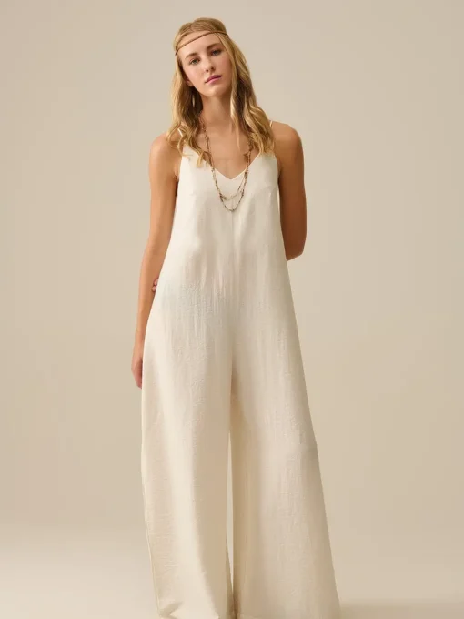 Cremefarvet Boho heldragt med smuk perleryg - str. M - Billede 6