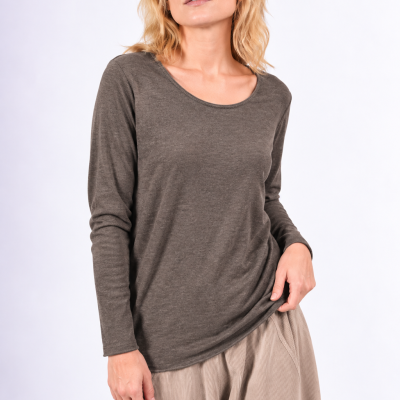Blød langærmet T-shirt i uld og angora, Marron - one size