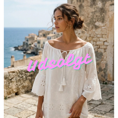 Broderie Anglaise bluse - Elfenben str. L