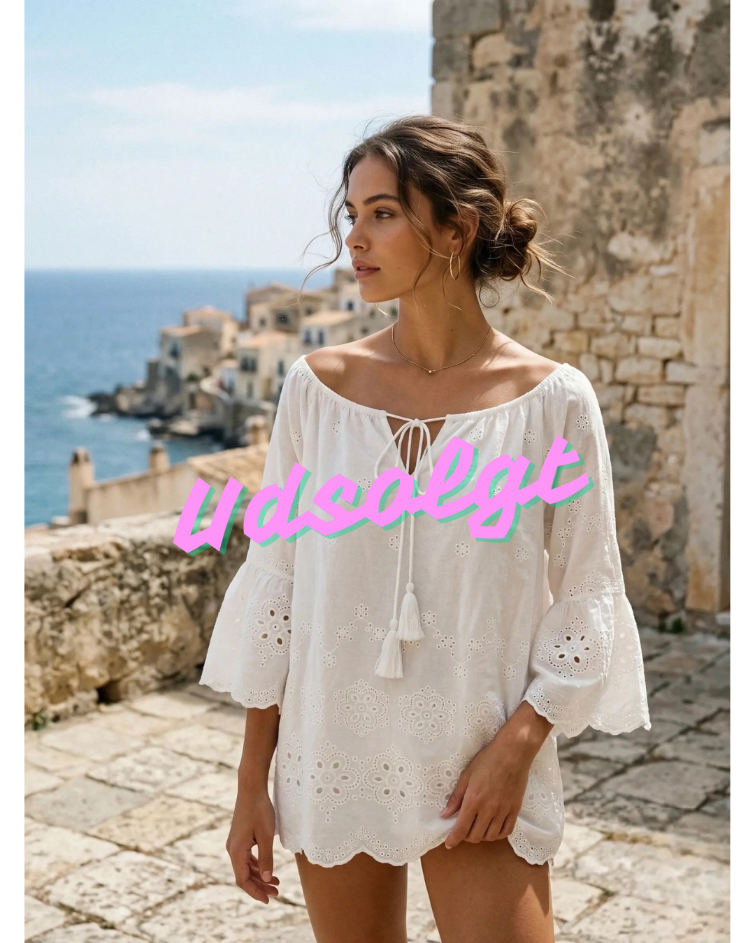 Broderie Anglaise bluse - Elfenben str. L