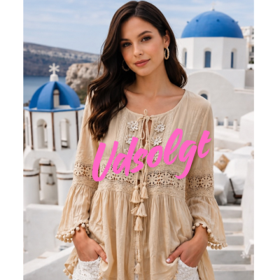 Boho bluse/kjole i Bomuld med Blonder og Broderi - Vanilla, str. Medium/Large