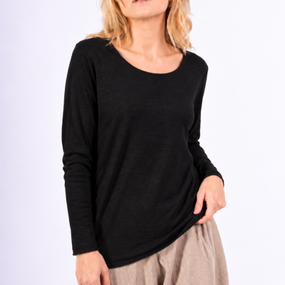 Blød langærmet T-shirt i uld og angora, Sand - one size