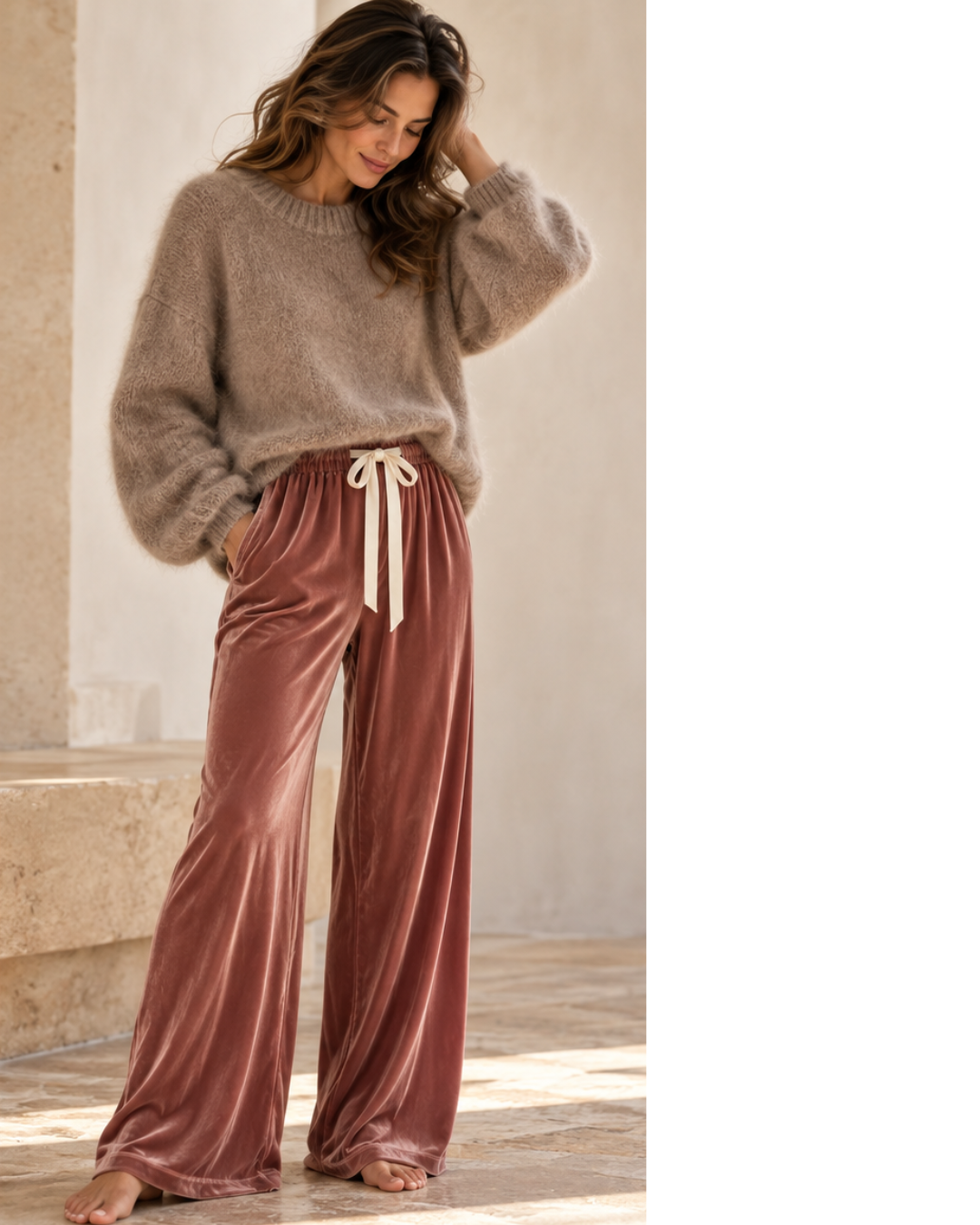 Pullover i kidmohair og uld - taupe, one size - Billede 5
