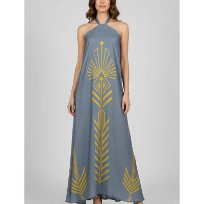 Græsk designer kjole med gyldent mønster - S/M