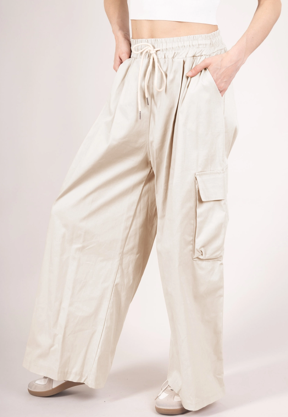 Vide cargobukser i bomuld - italiensk design, one size - White winter - Billede 2