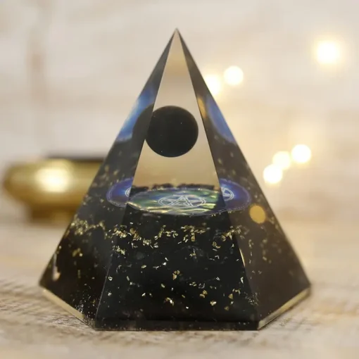 Sort turmalin og orgonit - hexagon pyramide