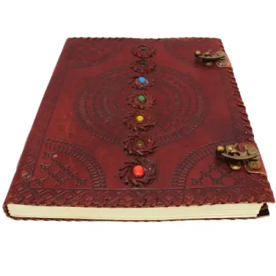 Stor Chakra Journal Læderbog med Ædelsten