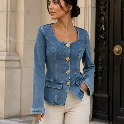 Figursyet denimjakke - str. L