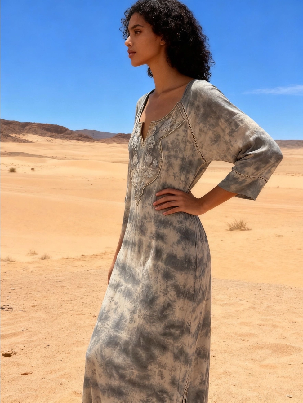 Bohemekjole med Broderi, one size - Billede 2
