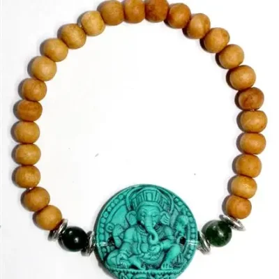 Armbånd med sandeltræ, turkis og Ganesha vedhæng